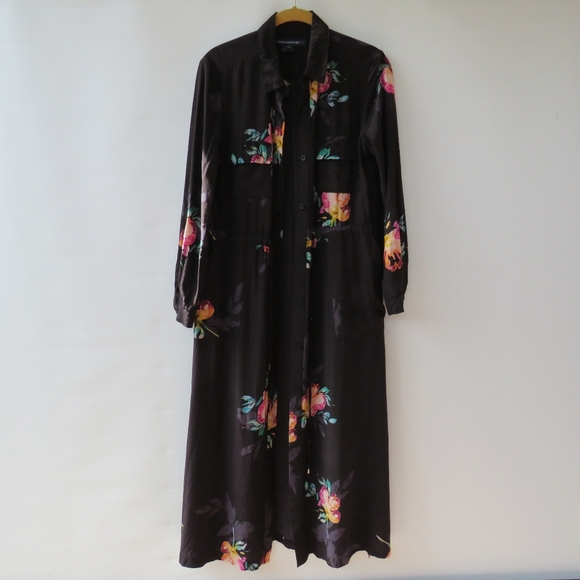 French Connection Delphine Drape Black Floral Shirt Dress - Picture 5 of 16
